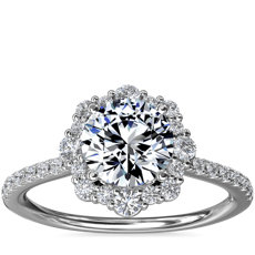 14k 白金渐强变化钻石光环订婚戒指（1/3 克拉总重量）